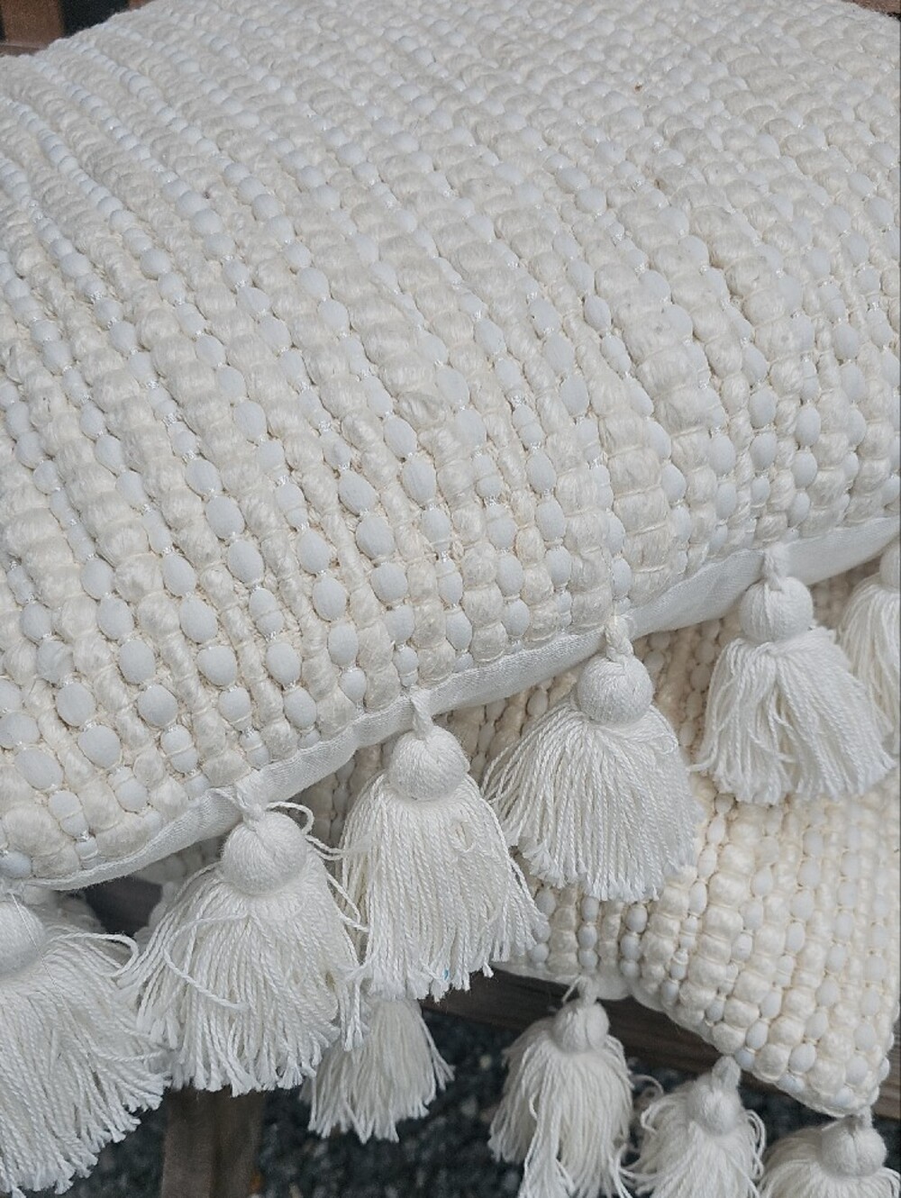 Cream Textured Tassel Throw Pillows - Set of 2